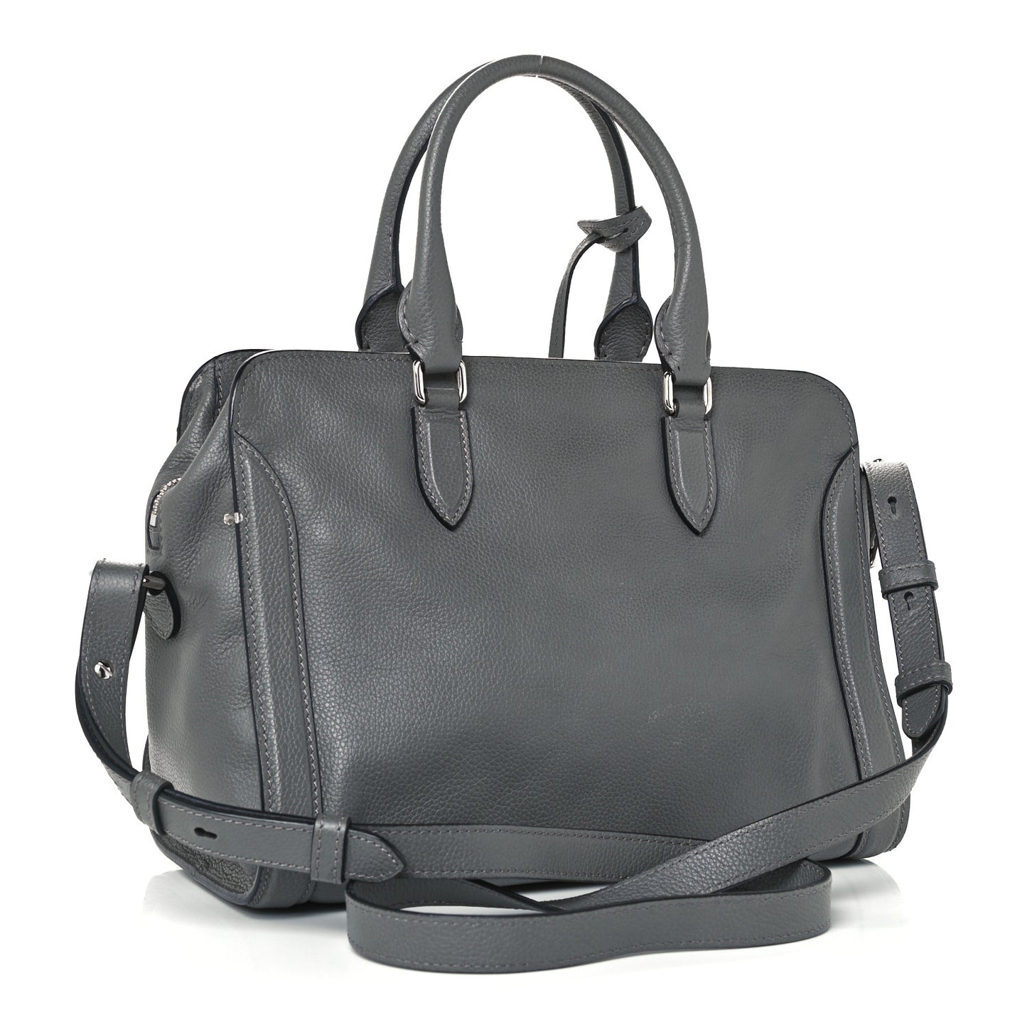 Pebbled Calfskin Small Skull Padlock Zip Around Tote Dark Grey