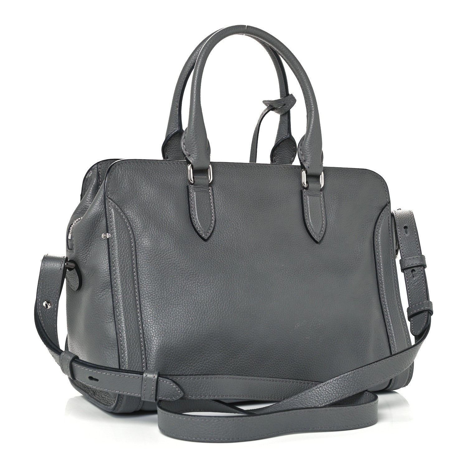 Alexander McQueen Pebbled Calfskin Small Skull Padlock Zip Around Tote Dark Grey 2 of 10