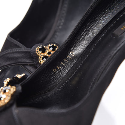 Louis Vuitton Satin Athen Peep Toe Pumps 38 Black 7 of 10