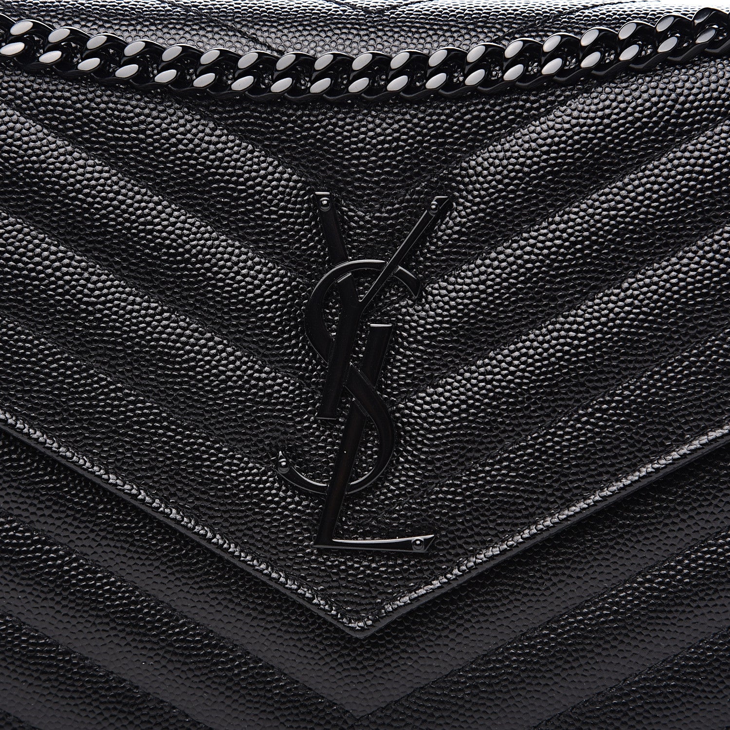 Saint Laurent Grain De Poudre Matelasse Chevron Monogram Chain Wallet Black 7 of 8