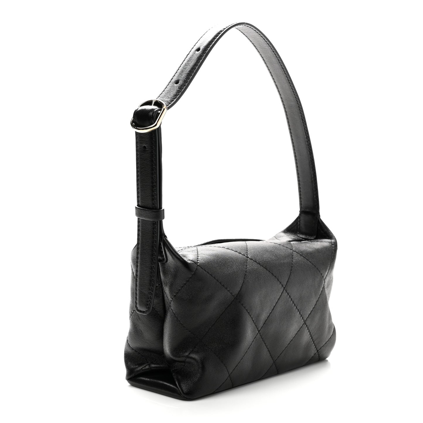 Shiny Lambskin Quilted Large Hobo Bag Black