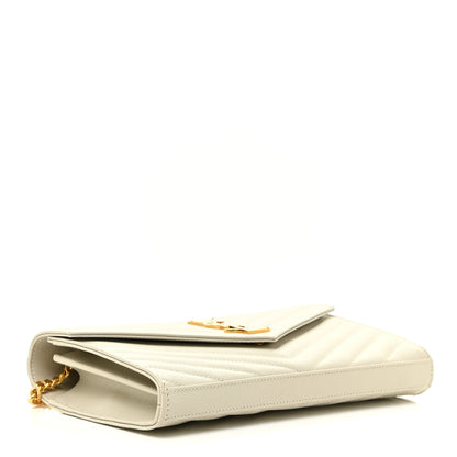Saint Laurent Grain De Poudre Matelasse Chevron Monogram Chain Wallet Crema Soft 4 of 14