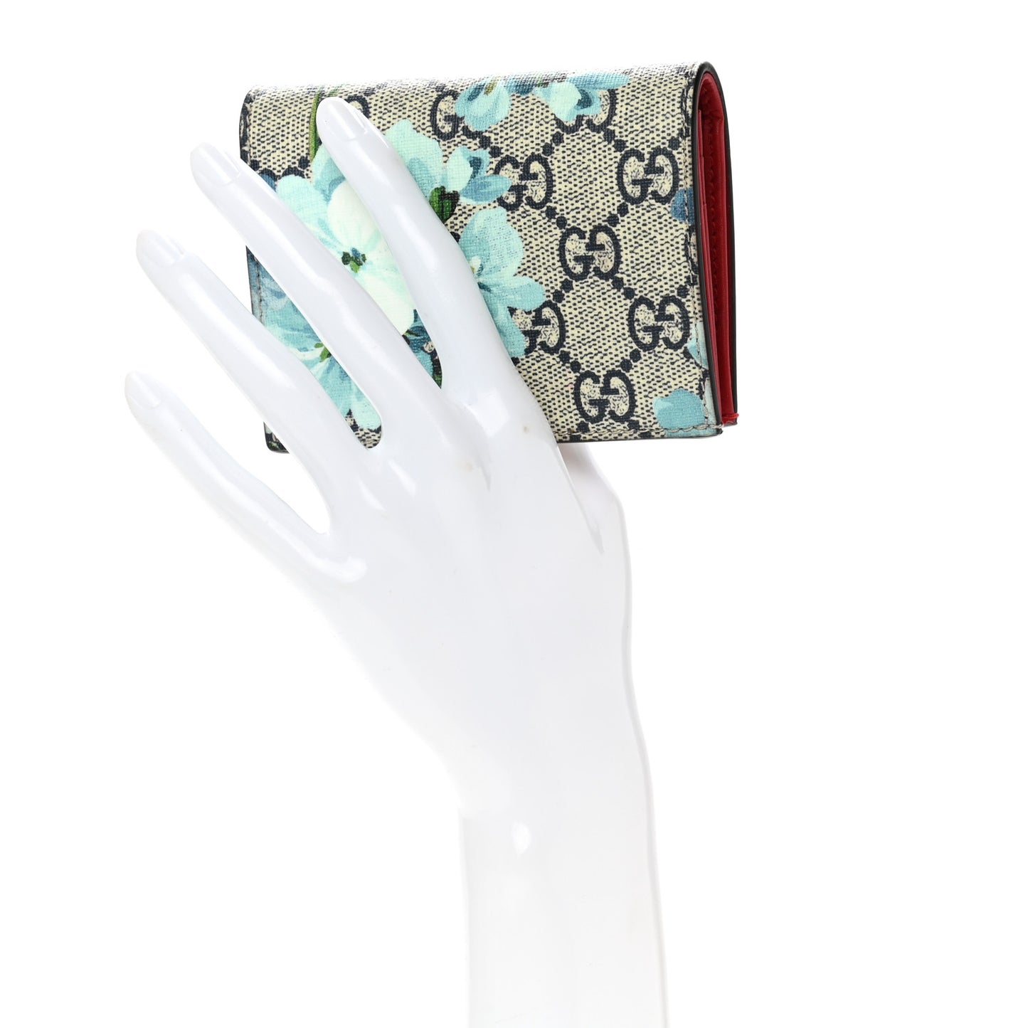 GG Supreme Monogram Blooms Card Case Beige Blue Navy Hibiscus Red