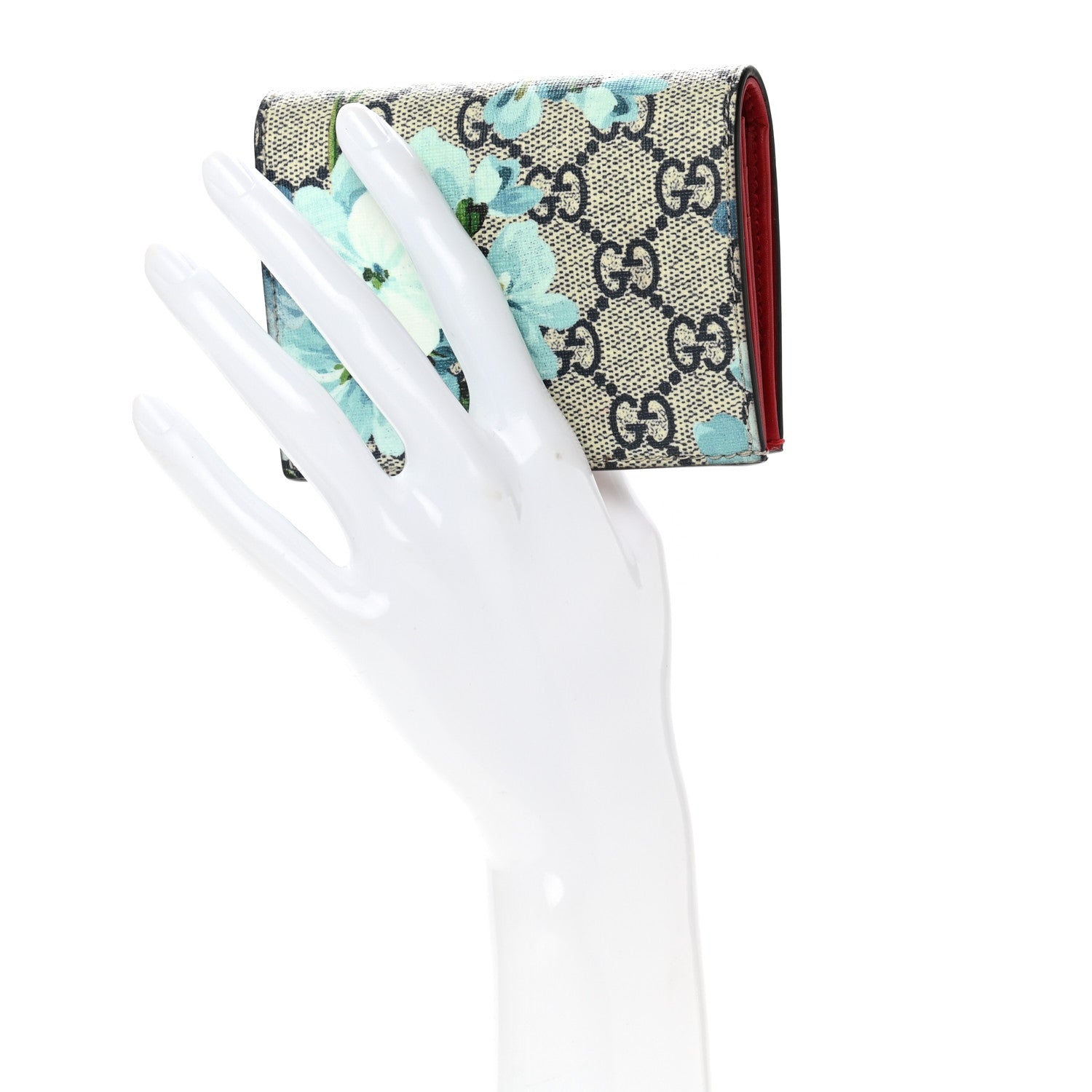 Gucci GG Supreme Monogram Blooms Card Case Beige Blue Navy Hibiscus Red 2 of 8