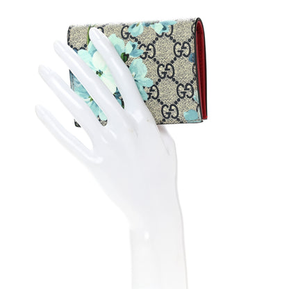 Gucci GG Supreme Monogram Blooms Card Case Beige Blue Navy Hibiscus Red 2 of 8