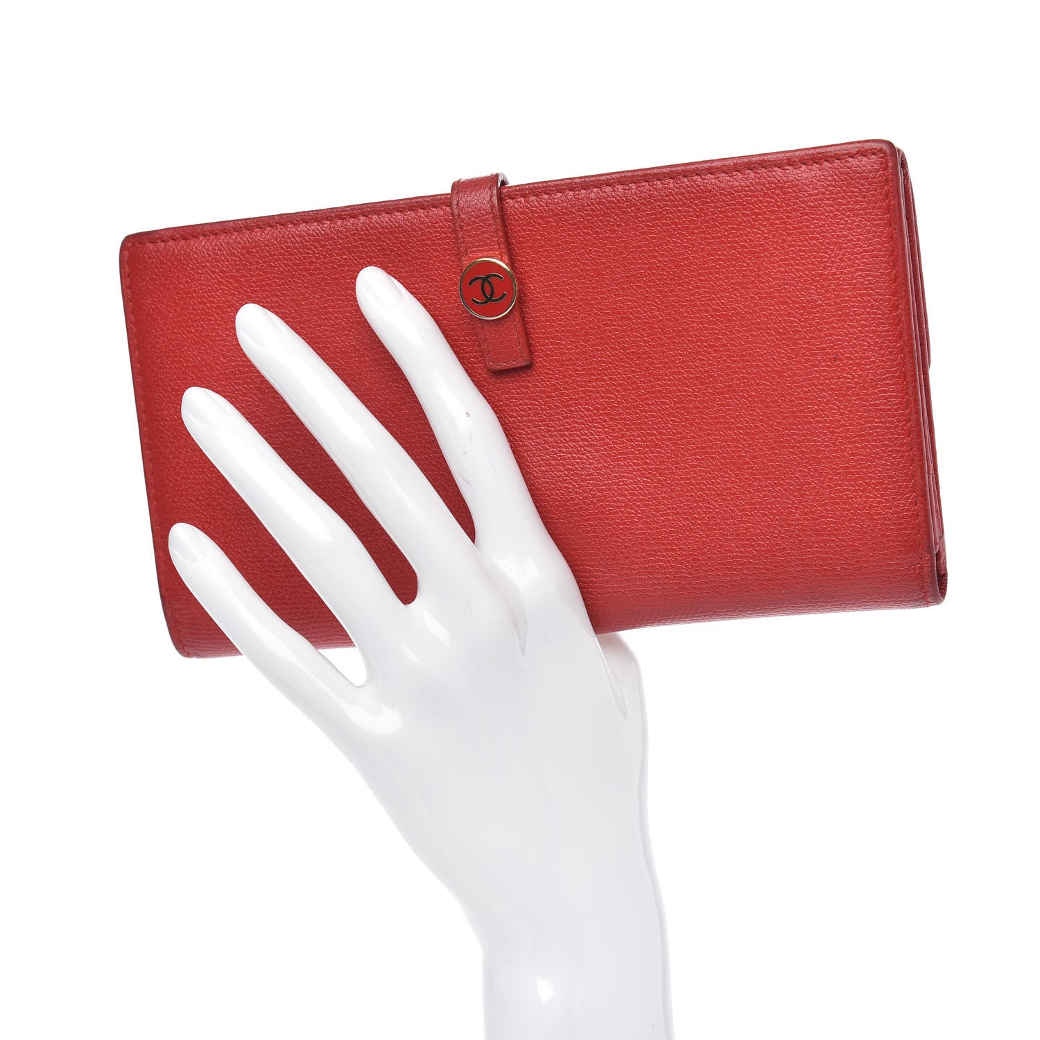 Chanel Grained Calfskin CC Button Long Wallet Red 2 of 15