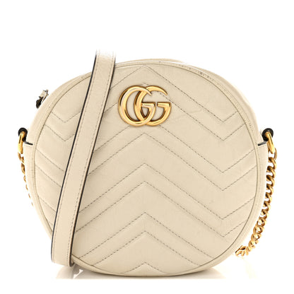 Gucci Calfskin Matelasse Mini GG Marmont Round Shoulder Bag White 1 of 15