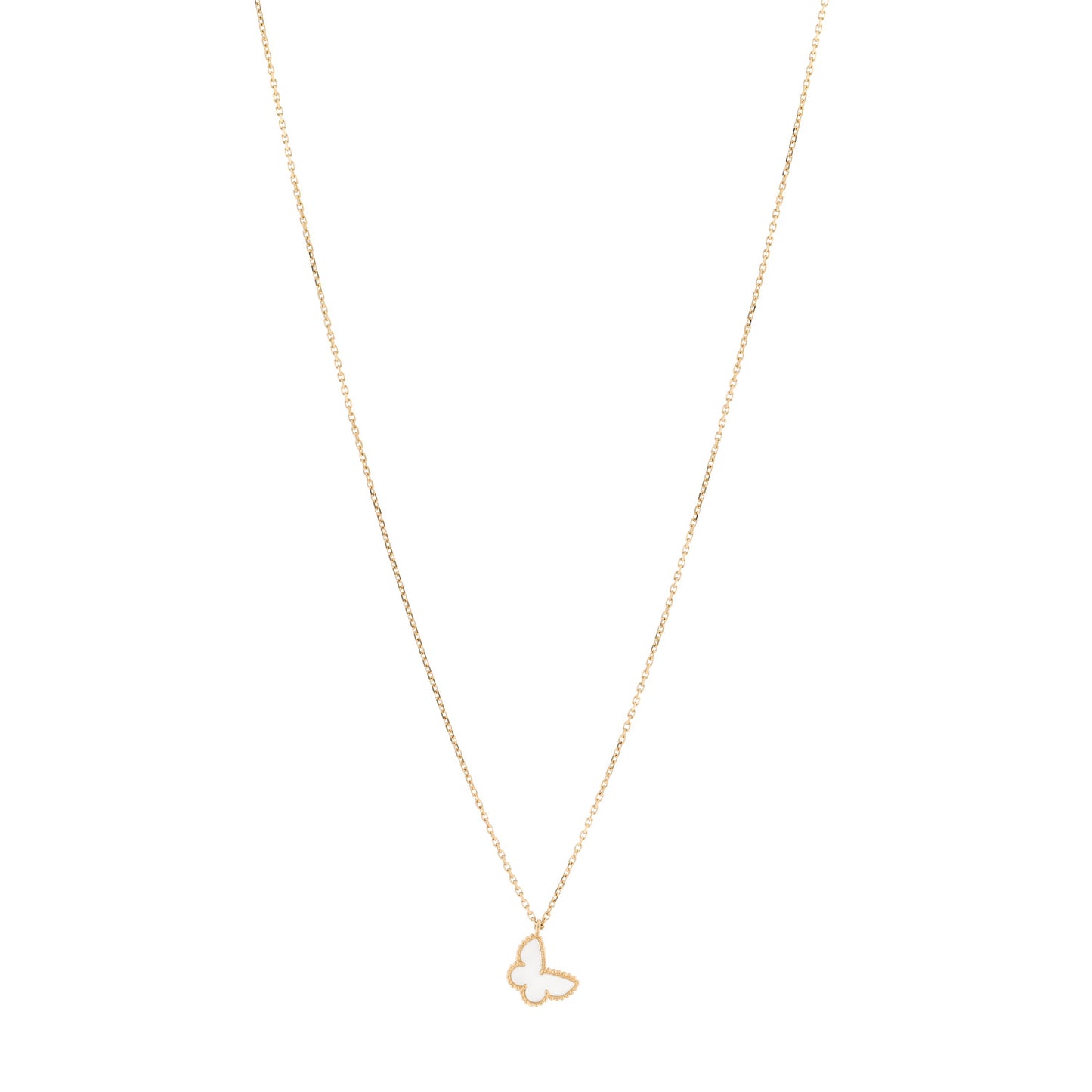18K Yellow Gold Mother of Pearl Sweet Alhambra Butterfly Pendant Necklace