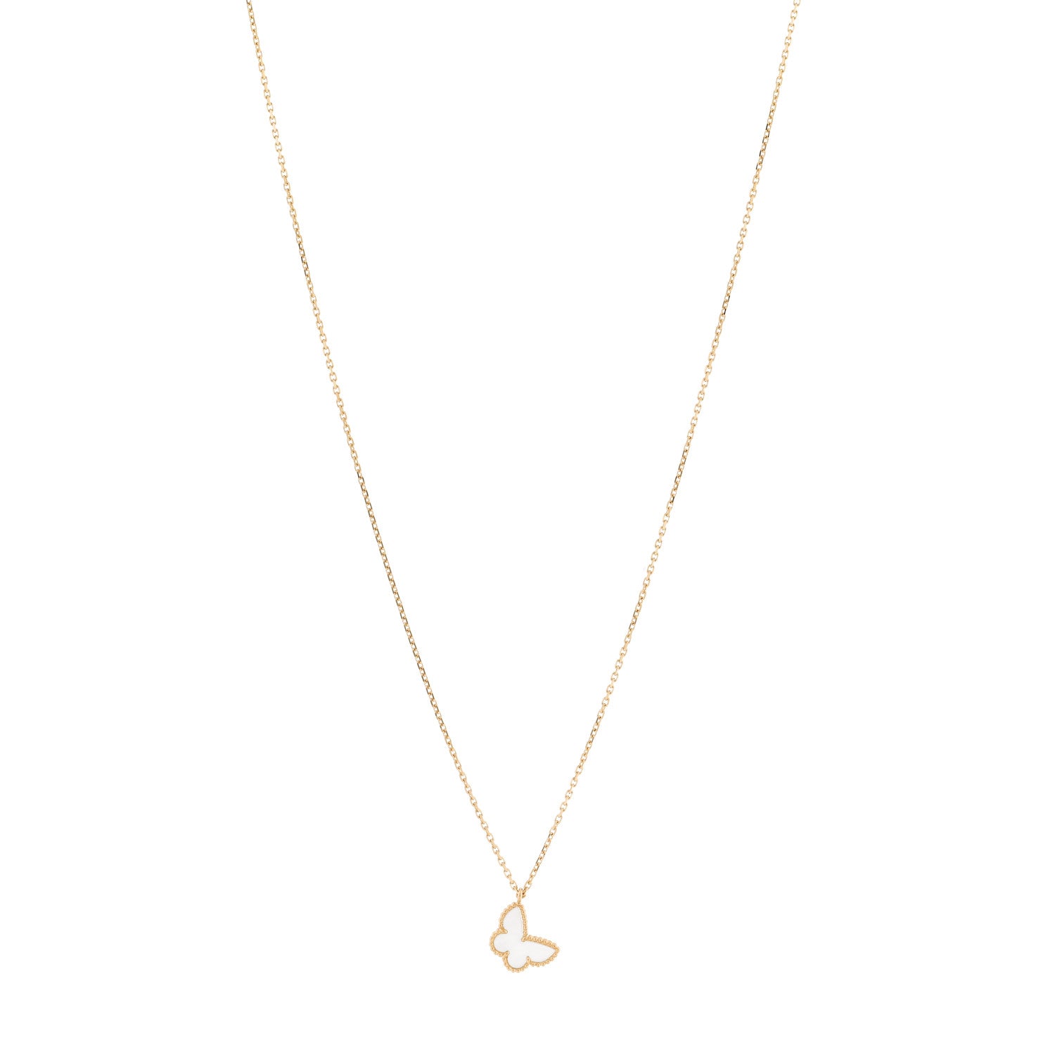 Van Cleef & Arpels 18K Yellow Gold Mother of Pearl Sweet Alhambra Butterfly Pendant Necklace 1 of 6