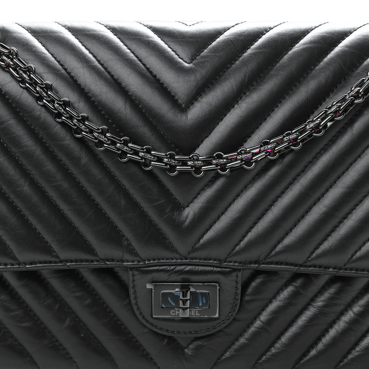 Chanel Aged Calfskin Chevron Quilted 2.55 Reissue 226 So Black 8 of 10