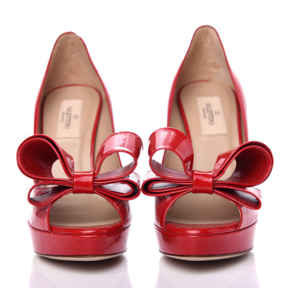Valentino Garavani Patent Couture Bow Peep Toe 30/125mm Platform Pumps 36.5 Rosso Valentino 2 of 11