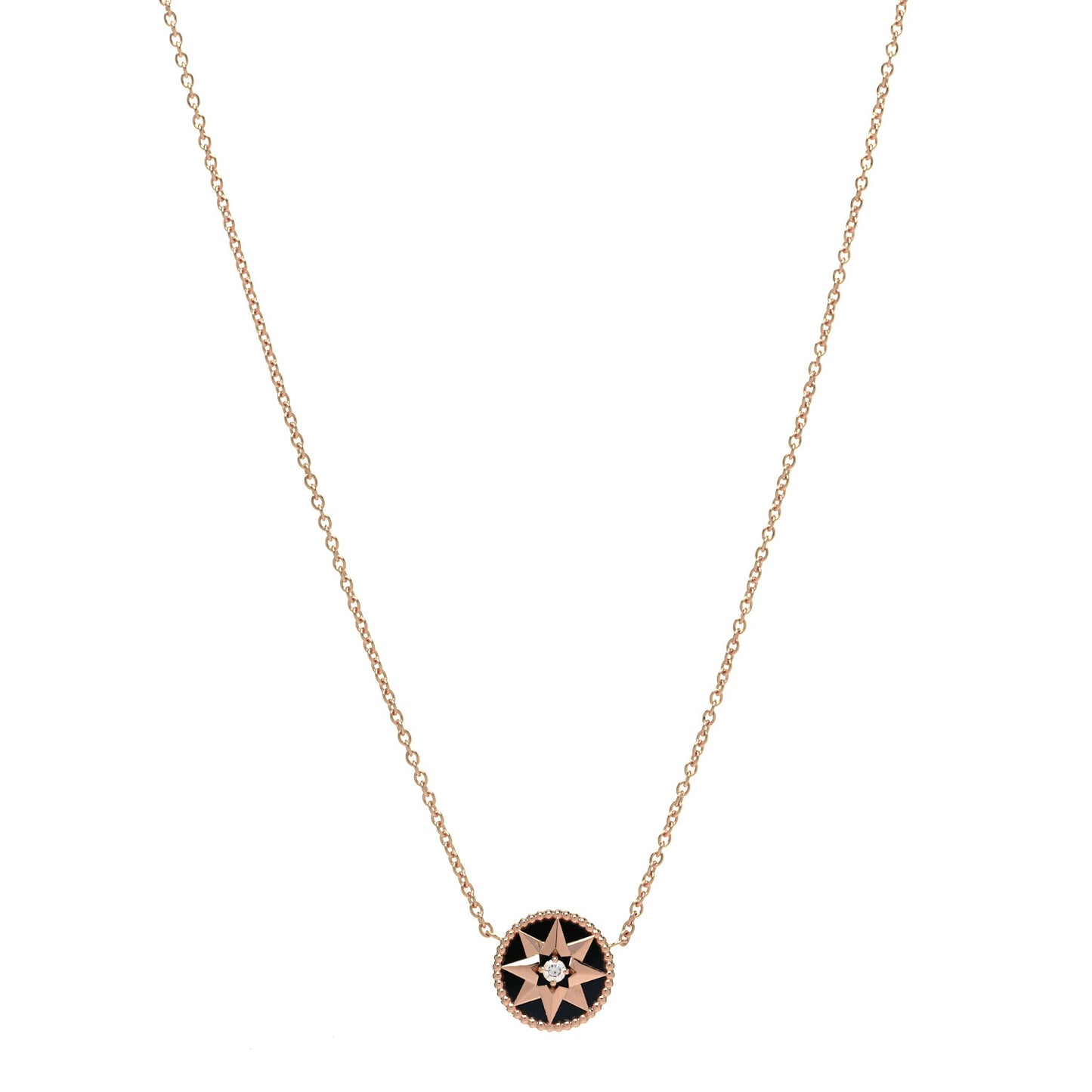 18K Rose Gold Diamond Black Onyx Rose Des Vents Necklace