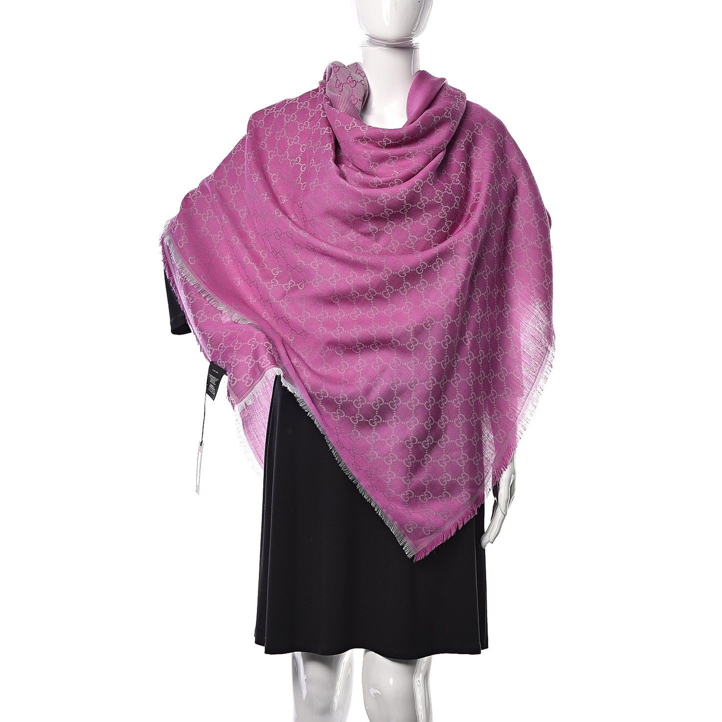Wool Silk Monogram GGWeb Fringe Shawl Pink