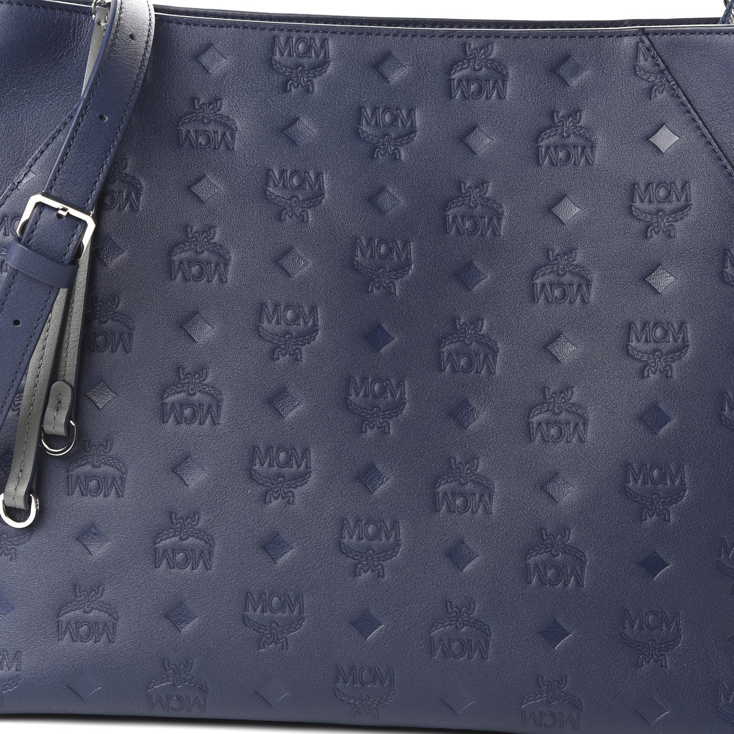MCM Calfskin Ottomar Monogram Medium Klara Hobo Navy Blue 10 of 10