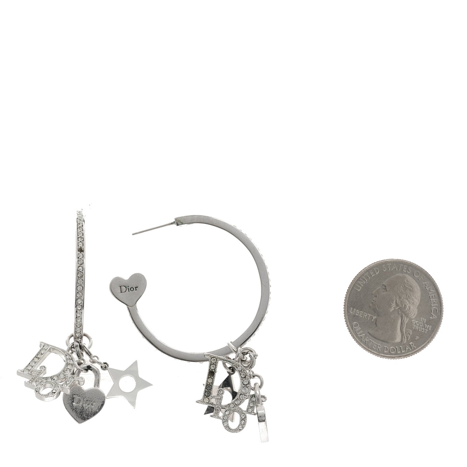 Christian Dior Crystal Hoop Earrings Silver 2 of 4