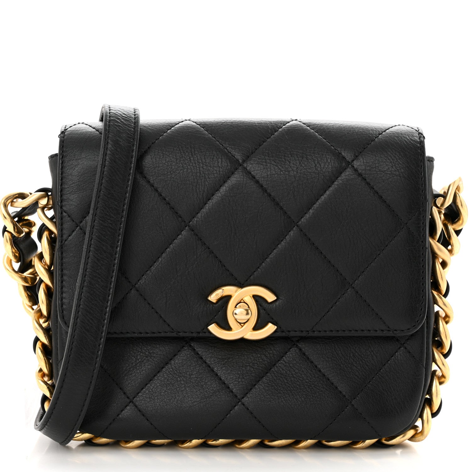 Chanel Calfskin Quilted Small Framing Chain Bag Black 8 of 10