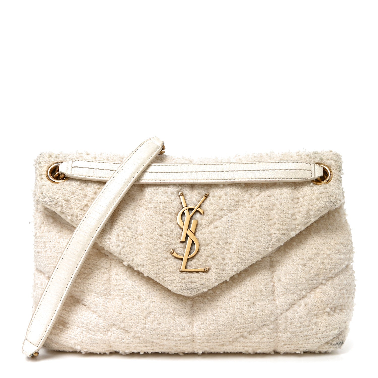 Saint Laurent Boucle Tweed Quilted Small Loulou Puffer Monogram Chain Satchel Crema Soft 1 of 10