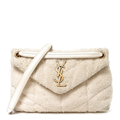 Saint Laurent Boucle Tweed Quilted Small Loulou Puffer Monogram Chain Satchel Crema Soft 1 of 10