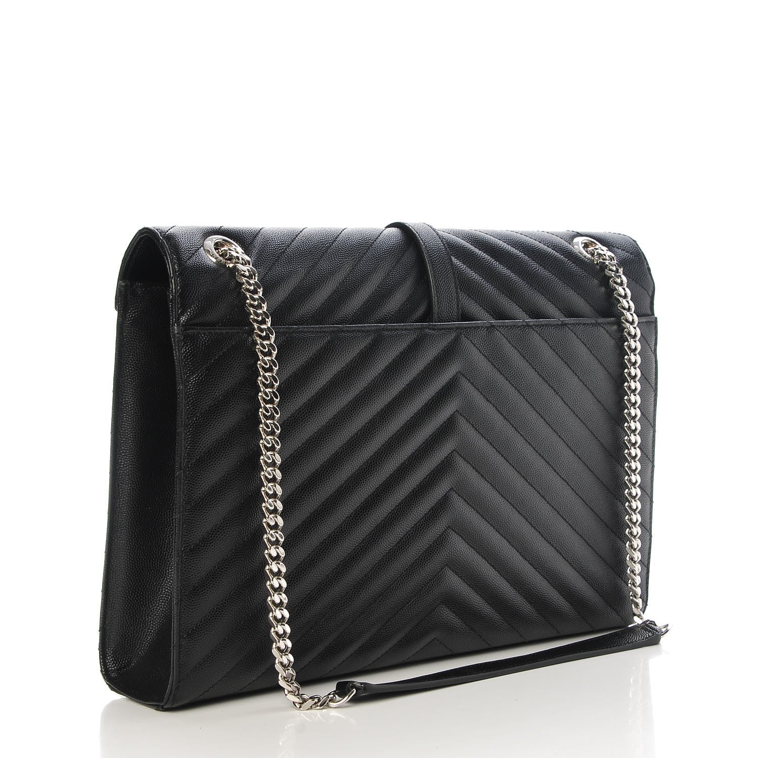 Saint Laurent Grain De Poudre Matelasse Chevron Large Monogram Satchel Black 4 of 9
