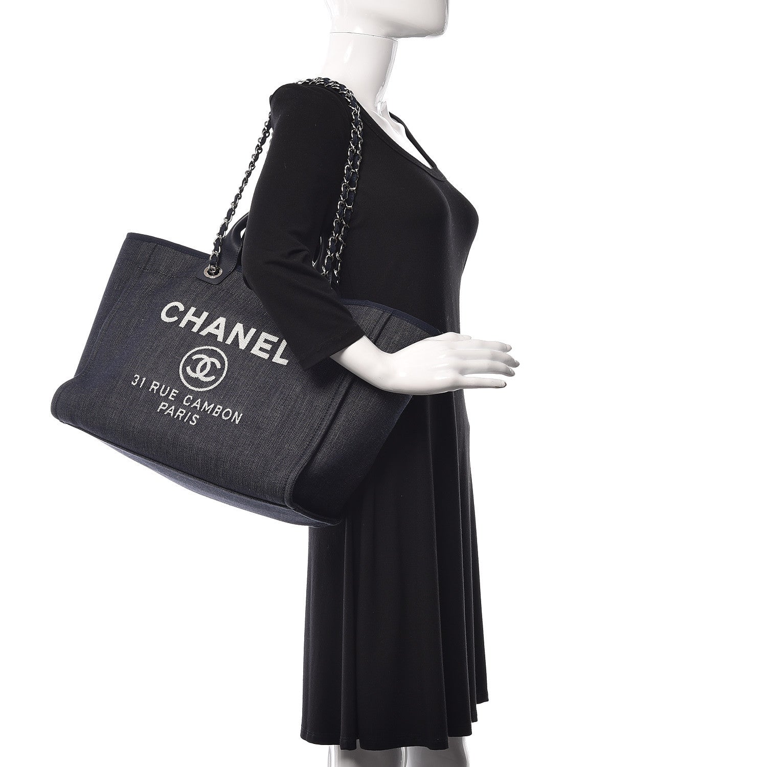 Chanel Denim Large Deauville Tote Dark Blue 2 of 12