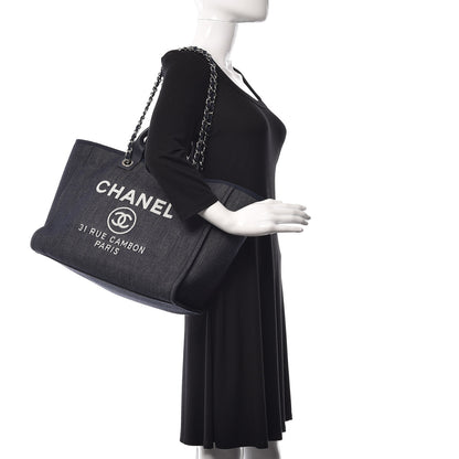 Chanel Denim Large Deauville Tote Dark Blue 2 of 12
