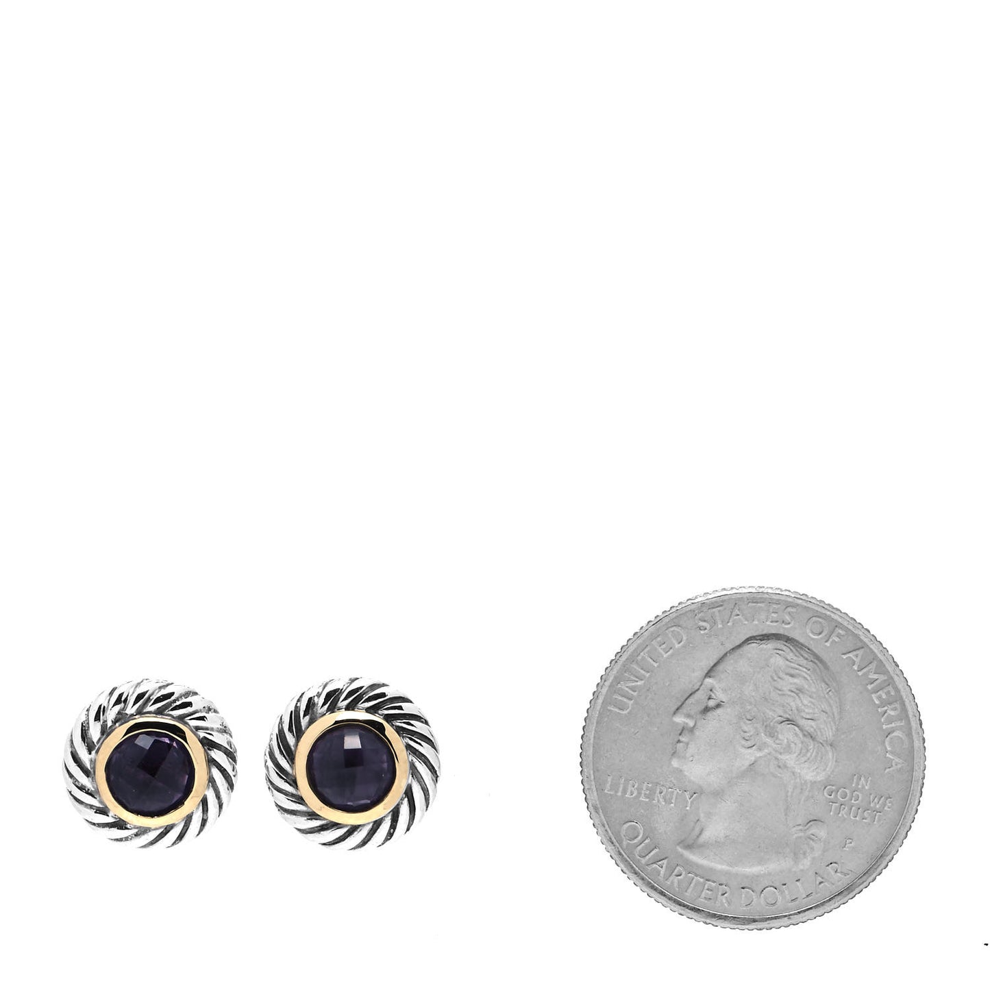 Sterling Silver 18K Yellow Gold Amethyst Cookie Cable Earrings
