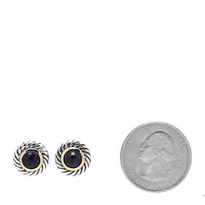 David Yurman Sterling Silver 18K Yellow Gold Amethyst Cookie Cable Earrings 2 of 4