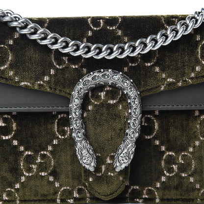 Gucci Velvet Moon Calfskin Crystal GG Monogram Small Dionysus Shoulder Bag Dark Olive Rose Gold 8 of 11