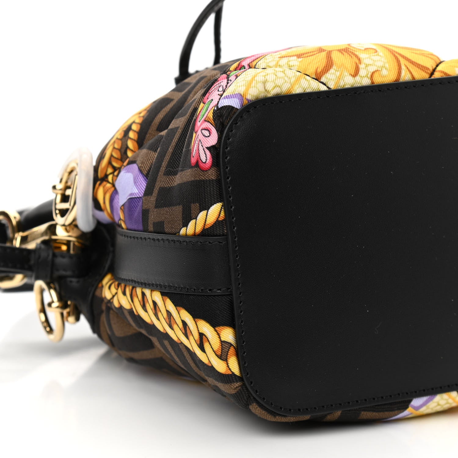 Fendi X VERSACE Silk Vitello Fendace FF Baroque Quilted Mini Mon Tresor Bucket Bag Gold Multicolor 9 of 10