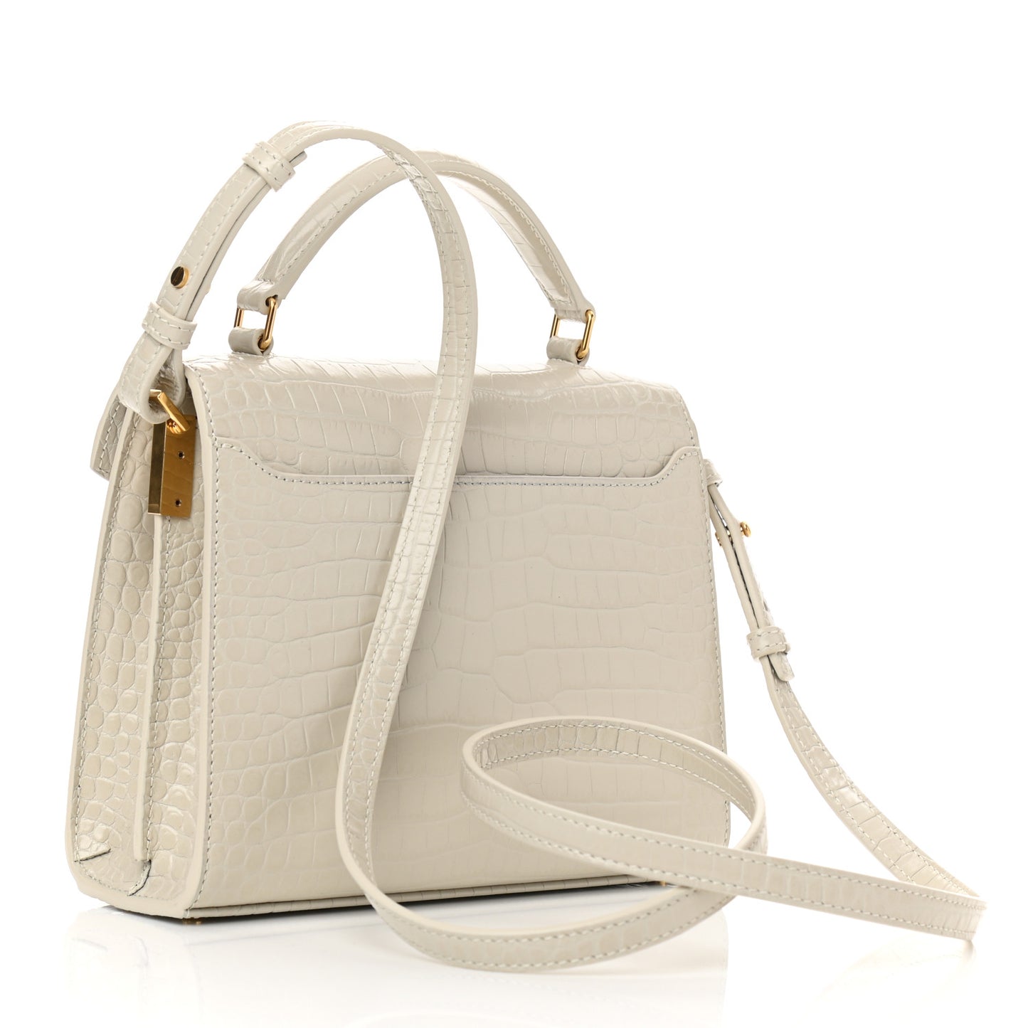Crocodile Embossed Mini Classic Monogram Cassandra Top Handle Crema Soft