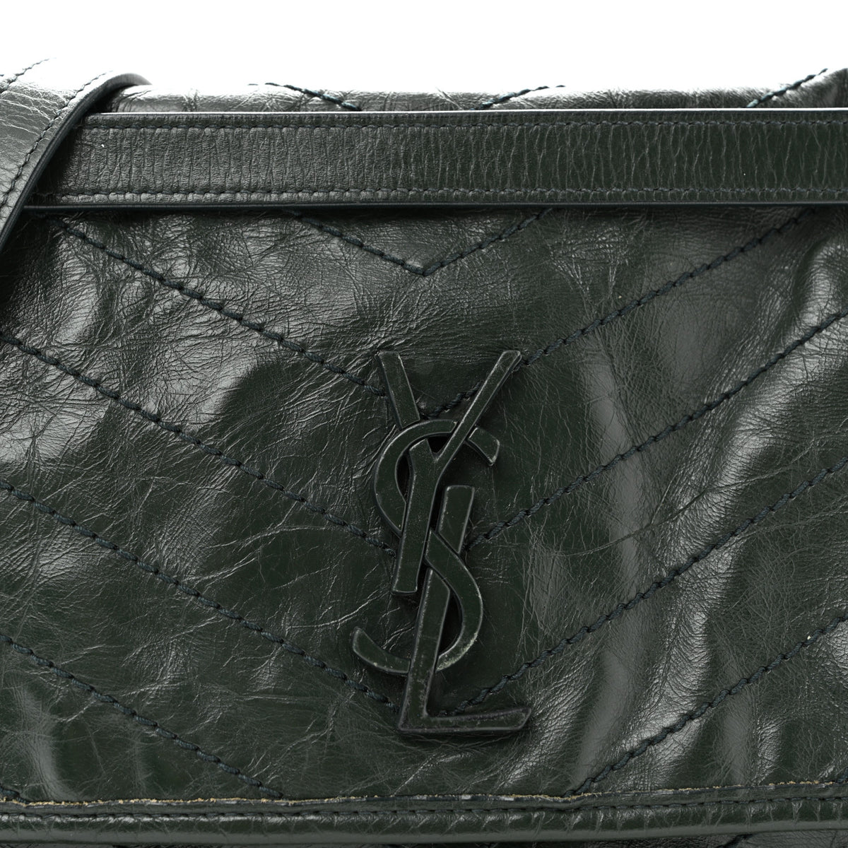 Saint Laurent Crinkled Lambskin Matelasse Monogram Medium Niki Chain Satchel Military Olive 8 of 15