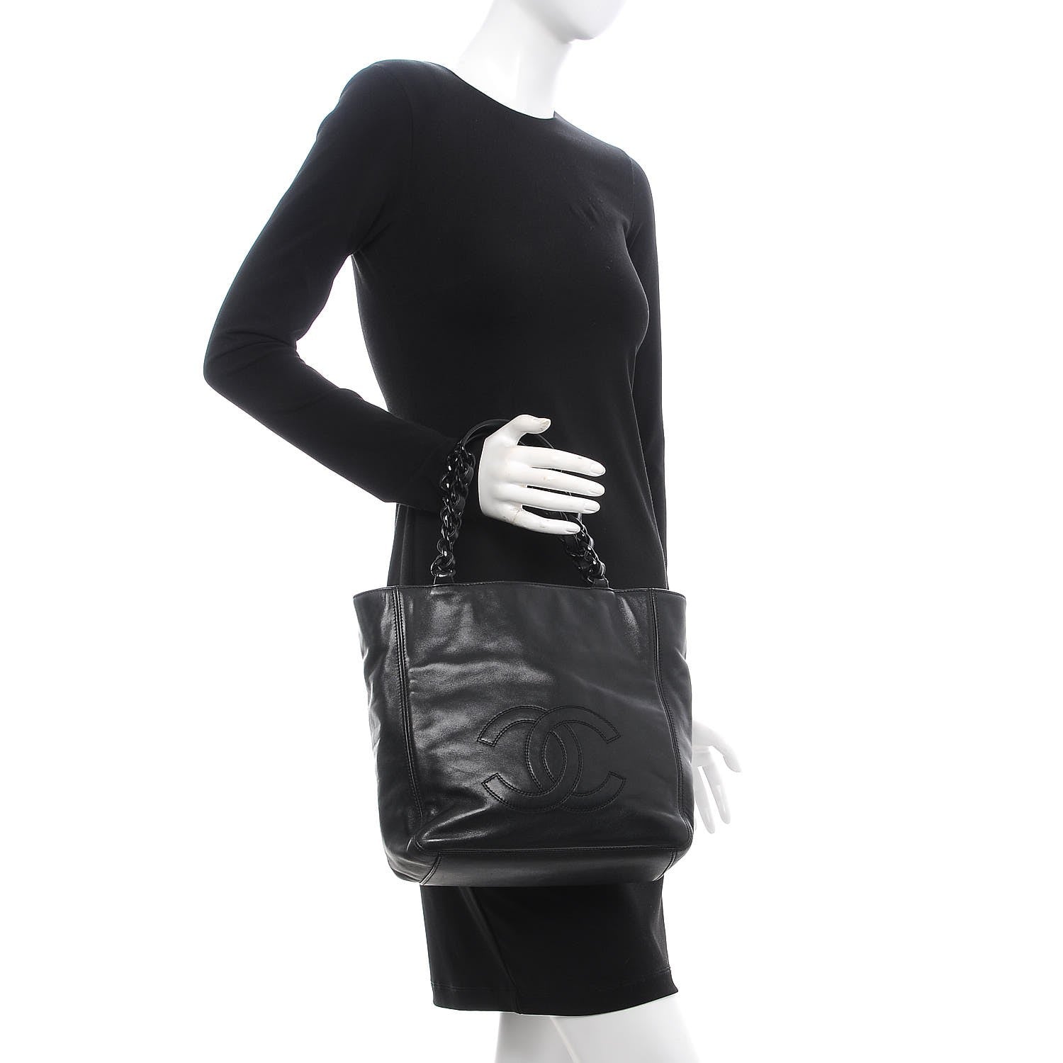 Chanel Lambskin Chain Small CC Tote Black 2 of 8