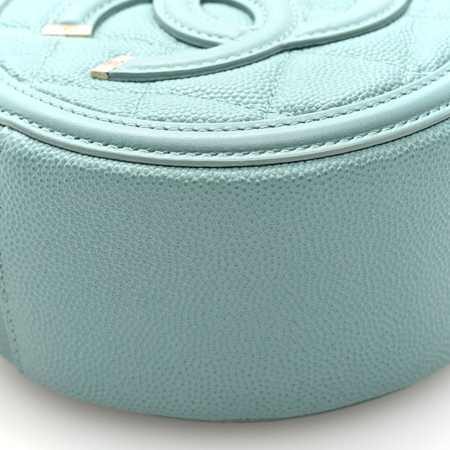 Caviar Quilted Round Filigree Crossbody Light Blue
