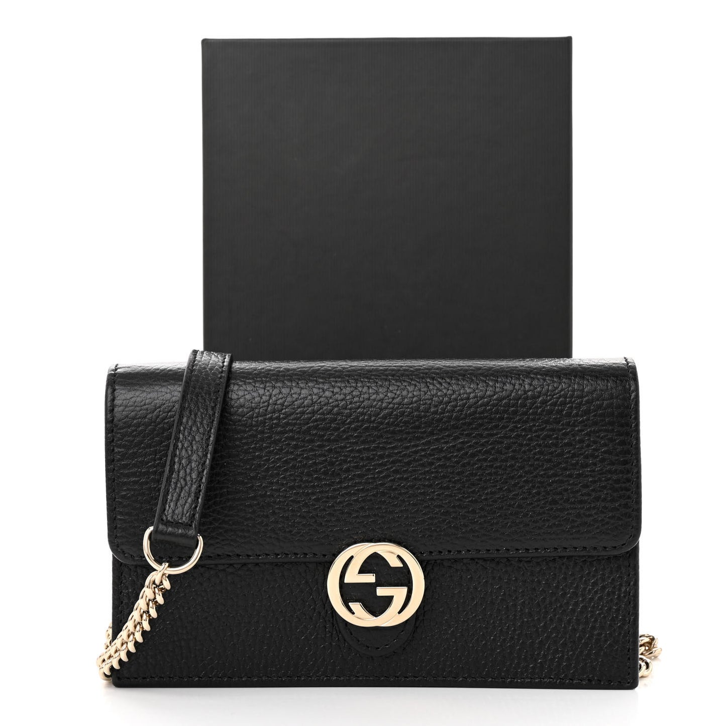 Dollar Calfskin Interlocking G Chain Wallet Black