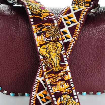 Valentino Garavani Calfskin Medium Guitar Strap Rockstud Rolling Flap Saddle Bag Wine 8 of 8