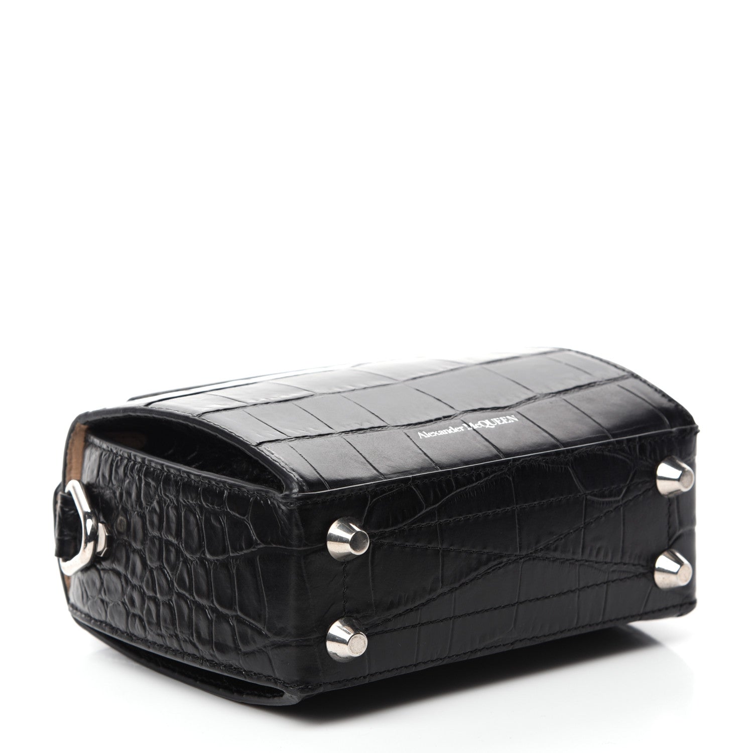 Alexander McQueen Calfskin Crocodile Embossed Box Shoulder Bag 16 Black 4 of 10