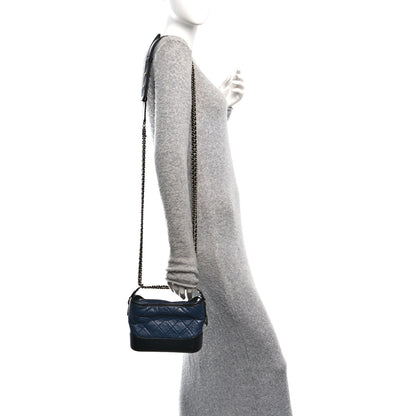 Chanel Aged Calfskin Quilted Small Gabrielle Hobo Navy Black 2 of 10