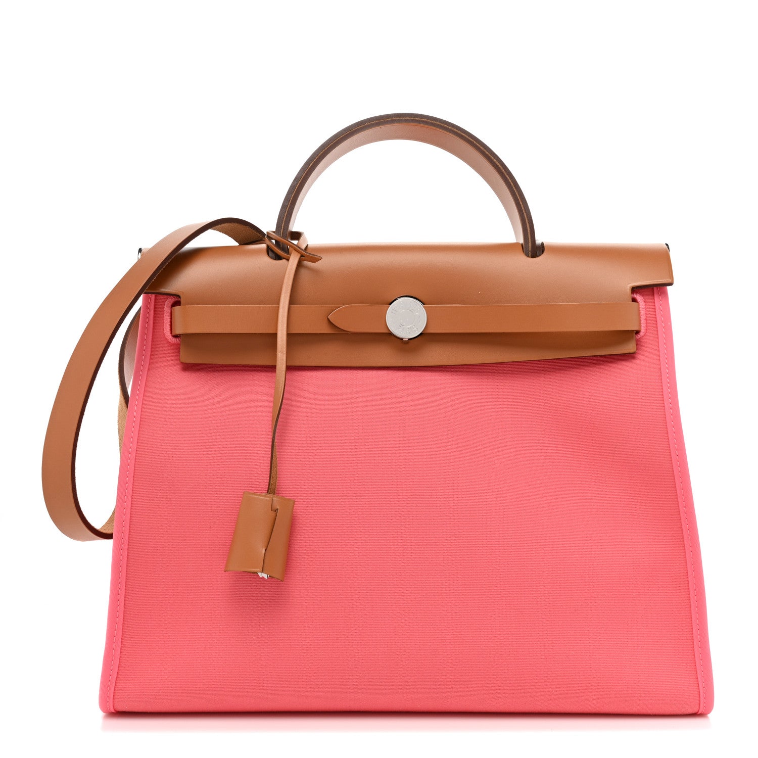 Hermes Vache Hunter Toile Herbag Zip 31 PM Rose Azalee Natural 1 of 16