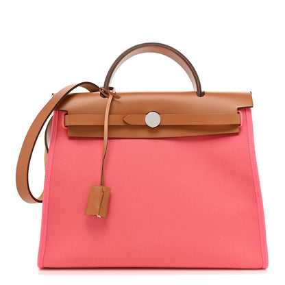 Hermes Vache Hunter Toile Herbag Zip 31 PM Rose Azalee Natural 1 of 16