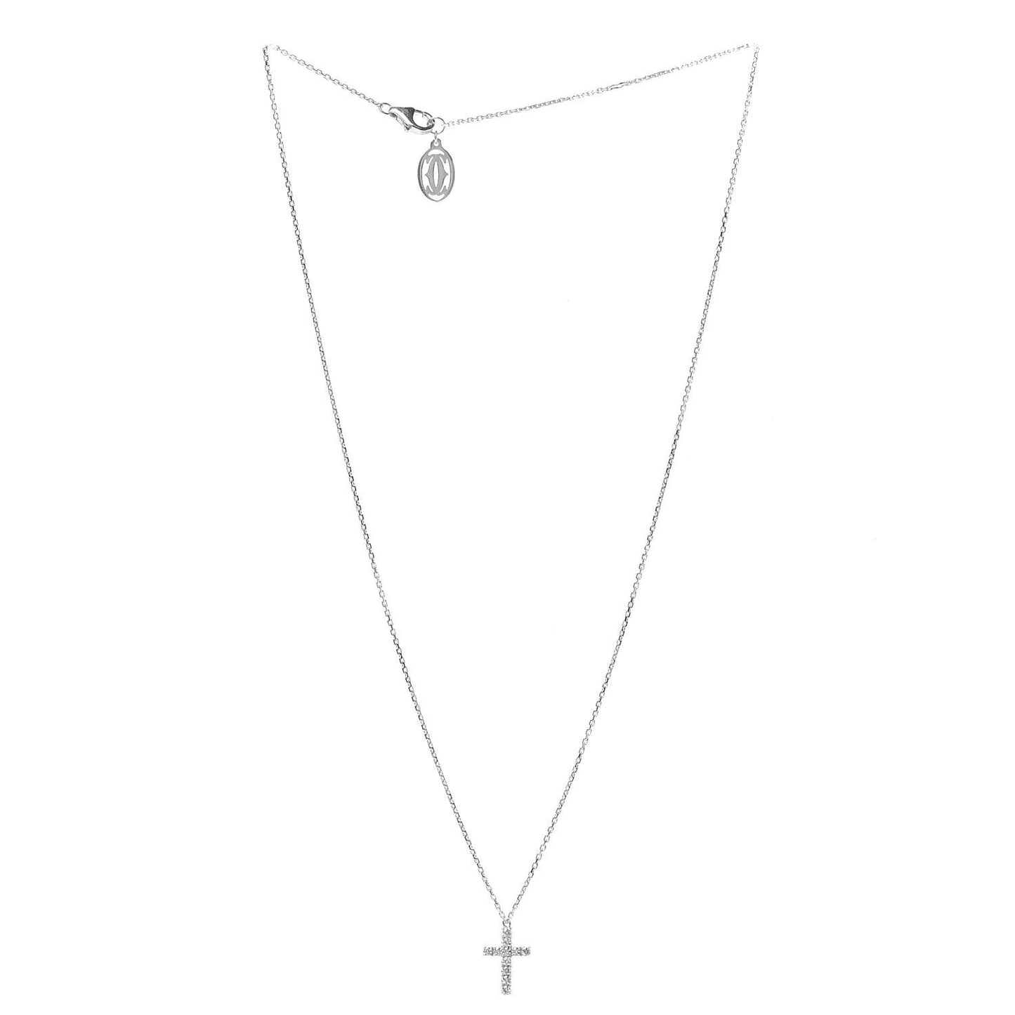 18K White Gold Diamond Symbols Cross Pendant Necklace