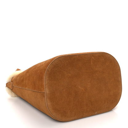 Celine Suede Shearling Triomphe Medium Louise Bag Tabaco Cream 5 of 13