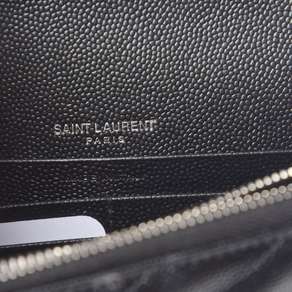 Saint Laurent Grain De Poudre Matelasse Chevron Monogram Envelope Chain Wallet Black 8 of 12