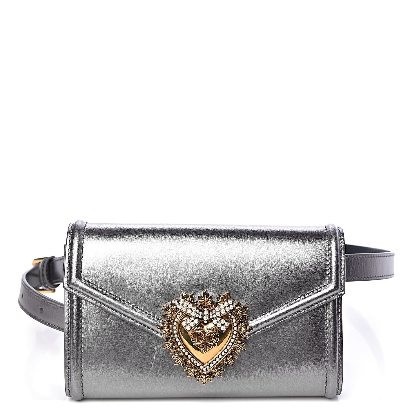 Metallic Agnello Vitello Devotion Belt Bag 95 38 Argento Scuro