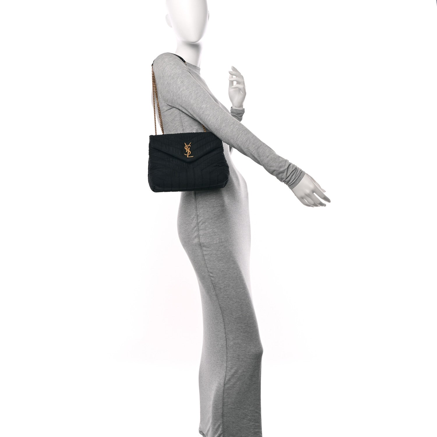 Saint Laurent Cotton Gauze Y Quilted Monogram Small Loulou Chain Satchel Black 2 of 10