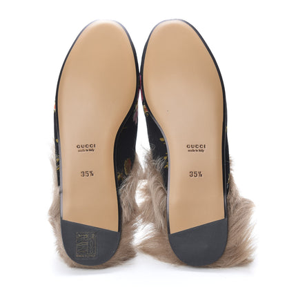 Gucci Velvet Fur Floral Womens Princetown Slippers 35.5 Black 5 of 8
