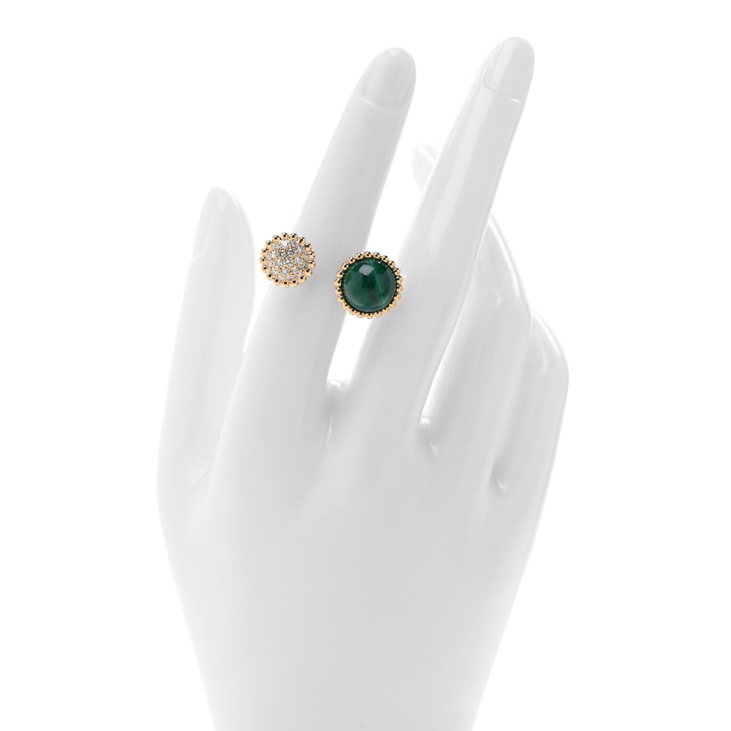 18K Yellow Gold Diamond Malachite Perlee Couleurs Between The Finger Ring 52 6