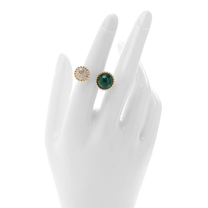 Van Cleef & Arpels 18K Yellow Gold Diamond Malachite Perlee Couleurs Between The Finger Ring 52 6 2 of 5