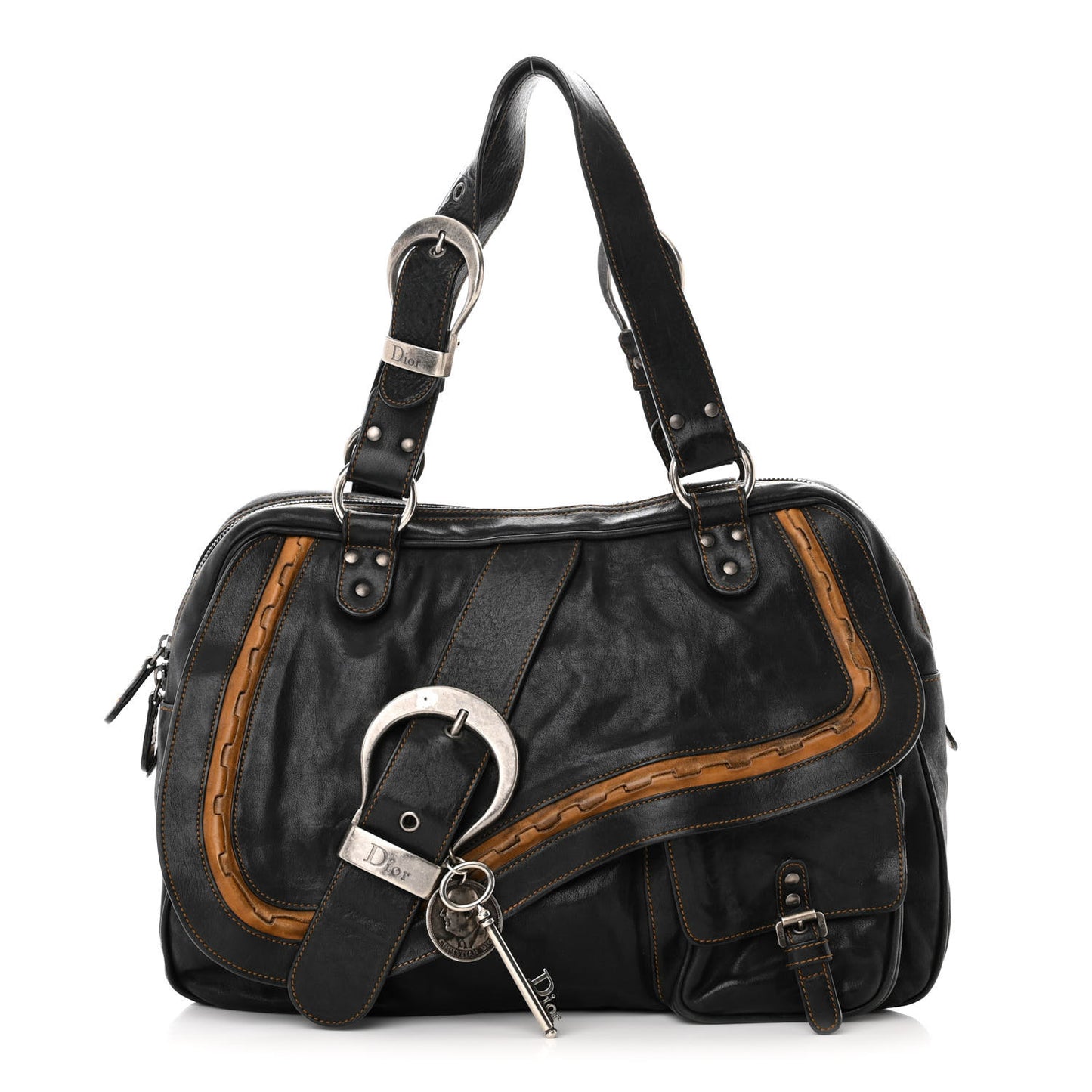 Calfskin Medium Gaucho Double Saddle Bag Black