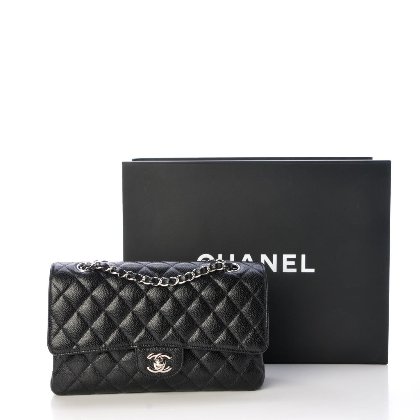 Caviar Quilted Medium Double Flap Black