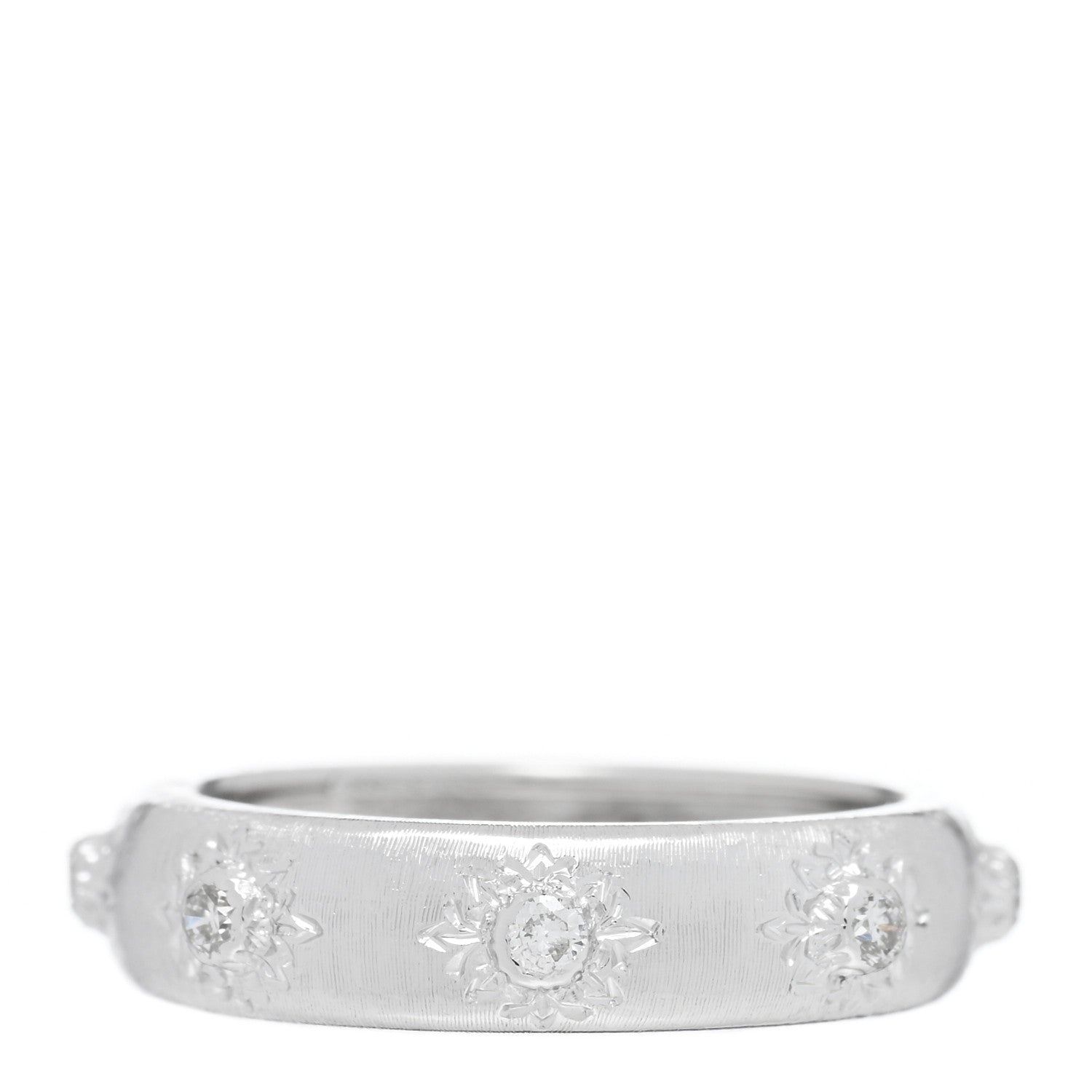 Buccellati 18K White Gold Diamond 5mm Macri Band Ring 50 5.5 1 of 6